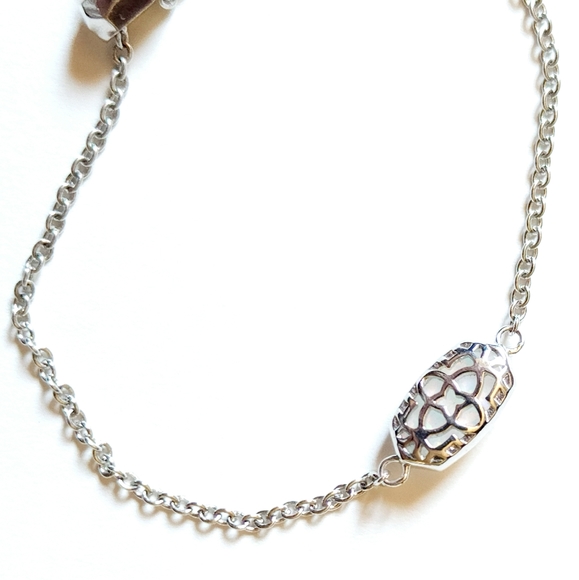 SOLD Kendra Scott Elaina Silver Adjustable Chain Bracelet Opal - Picture 7 of 8